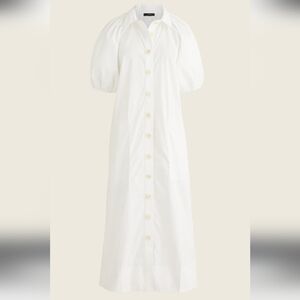 J. Crew White Maxi Cotton Poplin Dress with Puff Sleeves And Button Down Size XL